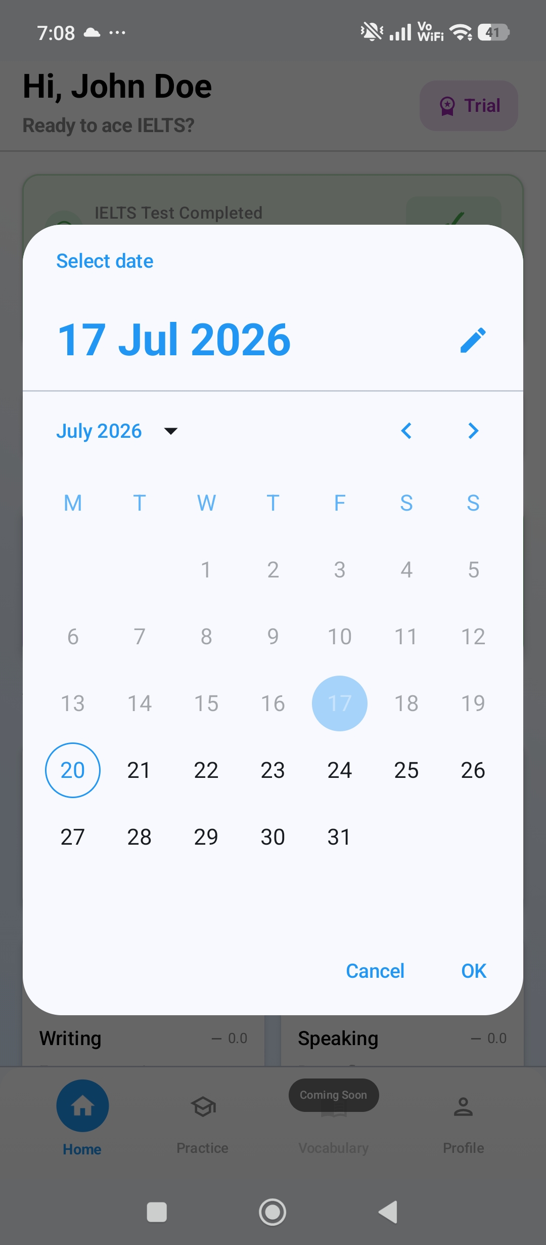 Setting your IELTS test date in IELTS Maestro